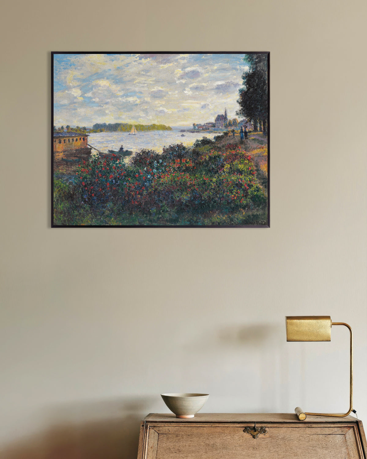 Poster Seine vid Argenteuil (1877) av Claude Monet med metallram