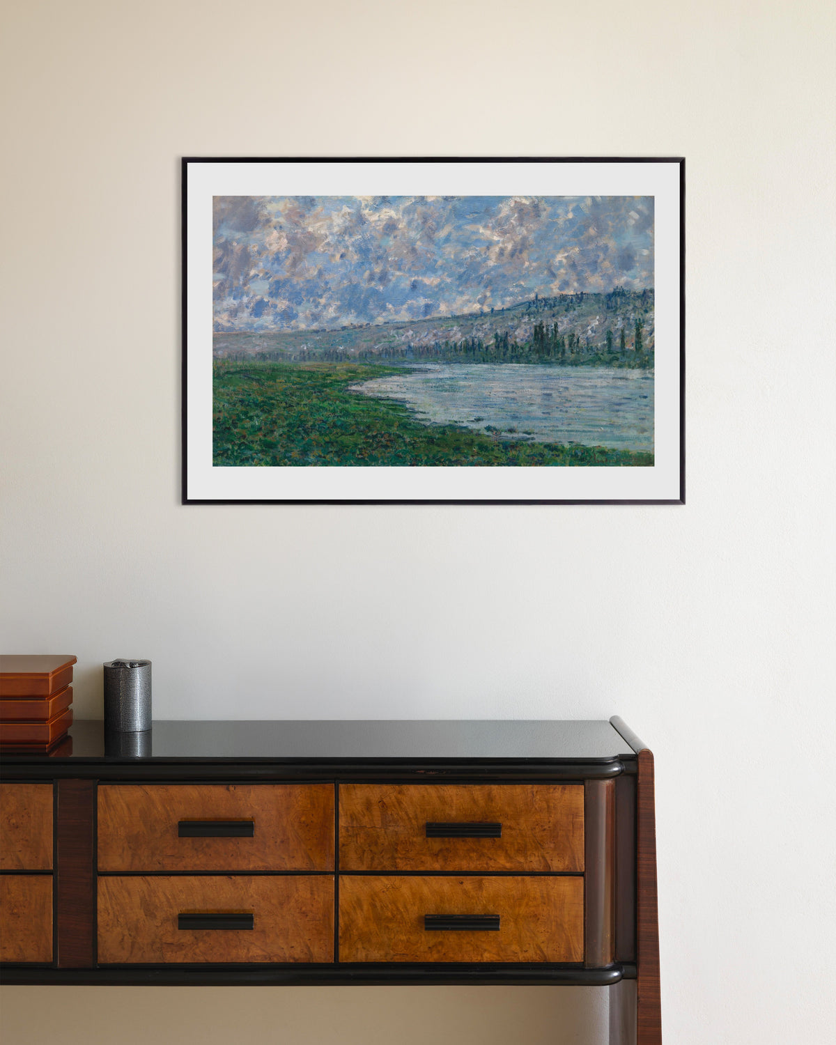 Poster Seine vid Vétheuil (1880) av Claude Monet med metallram