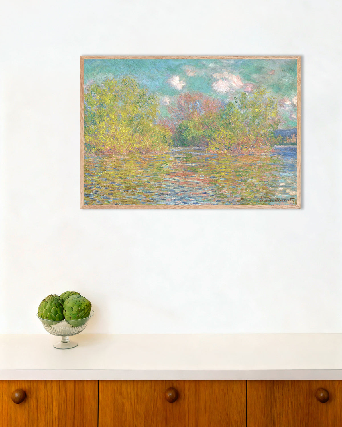 Poster Seine nära Giverny (1888) av Claude Monet med ram i naturträ