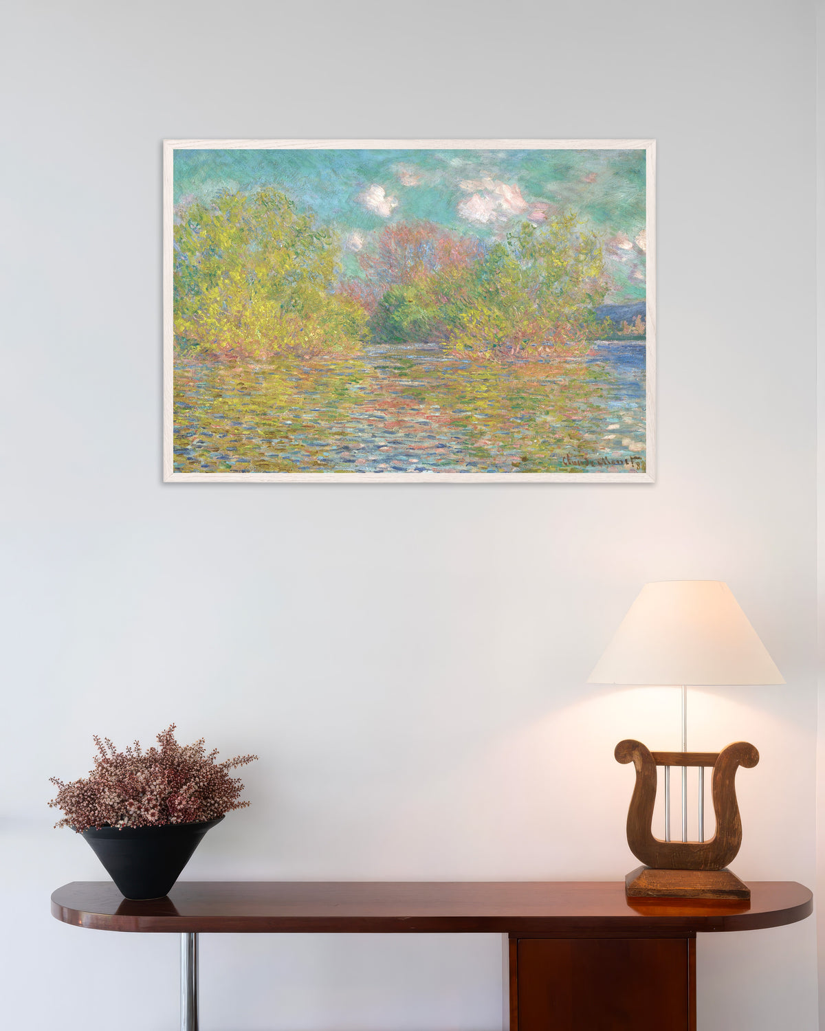 Poster Seine nära Giverny (1888) av Claude Monet med vit träram