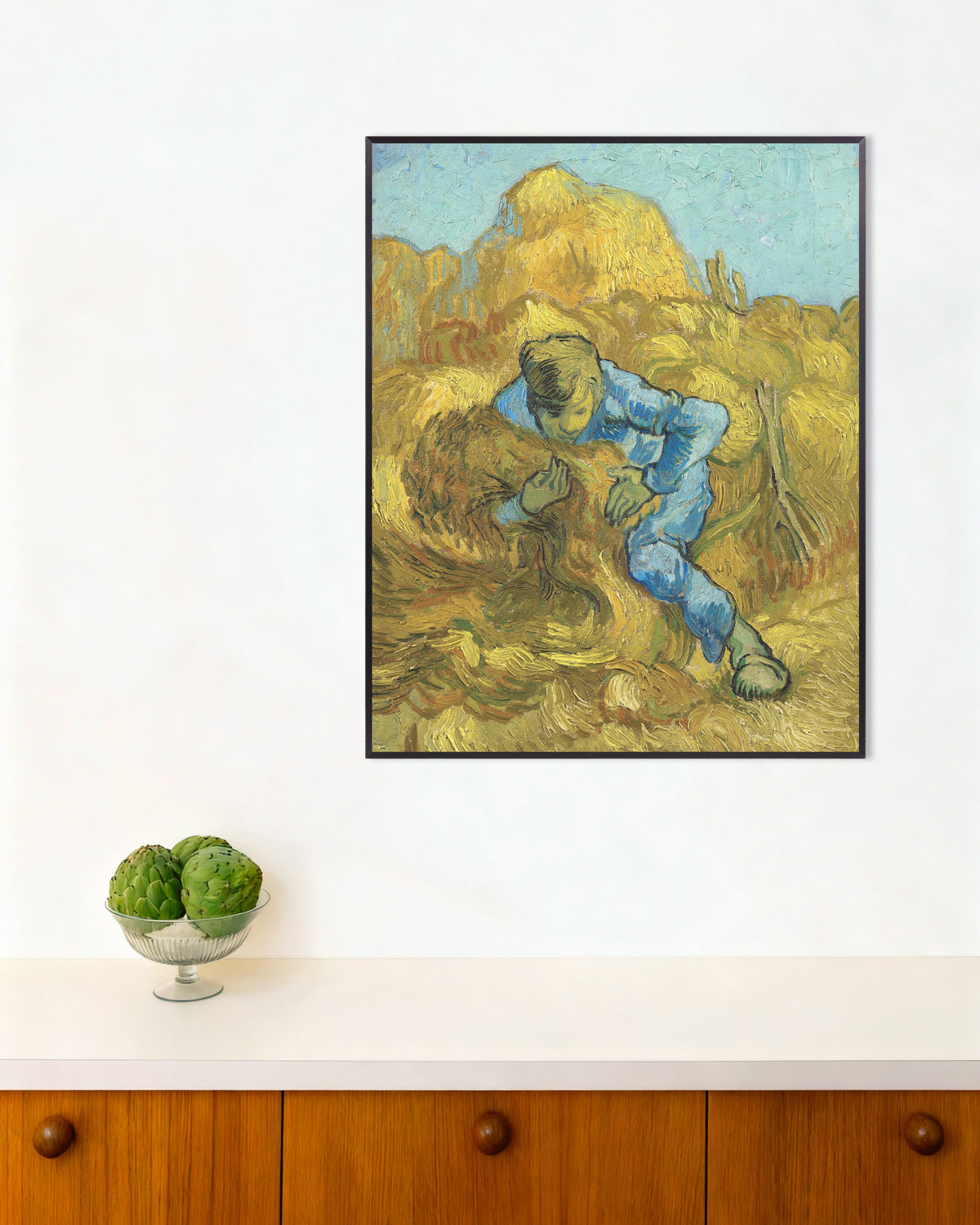 Poster med Buntbindaren, efter Millet (1889) av Vincent van Gogh, med metallram