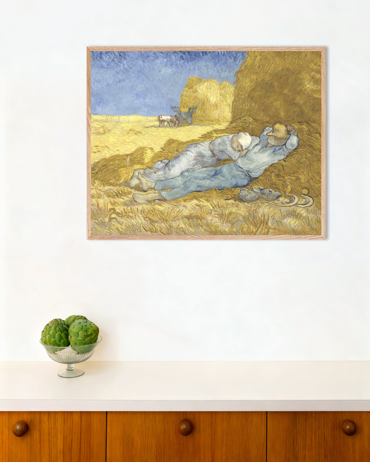 Poster av Siestan, efter Millet (1890) av Vincent van Gogh, med ram av naturfärgat trä
