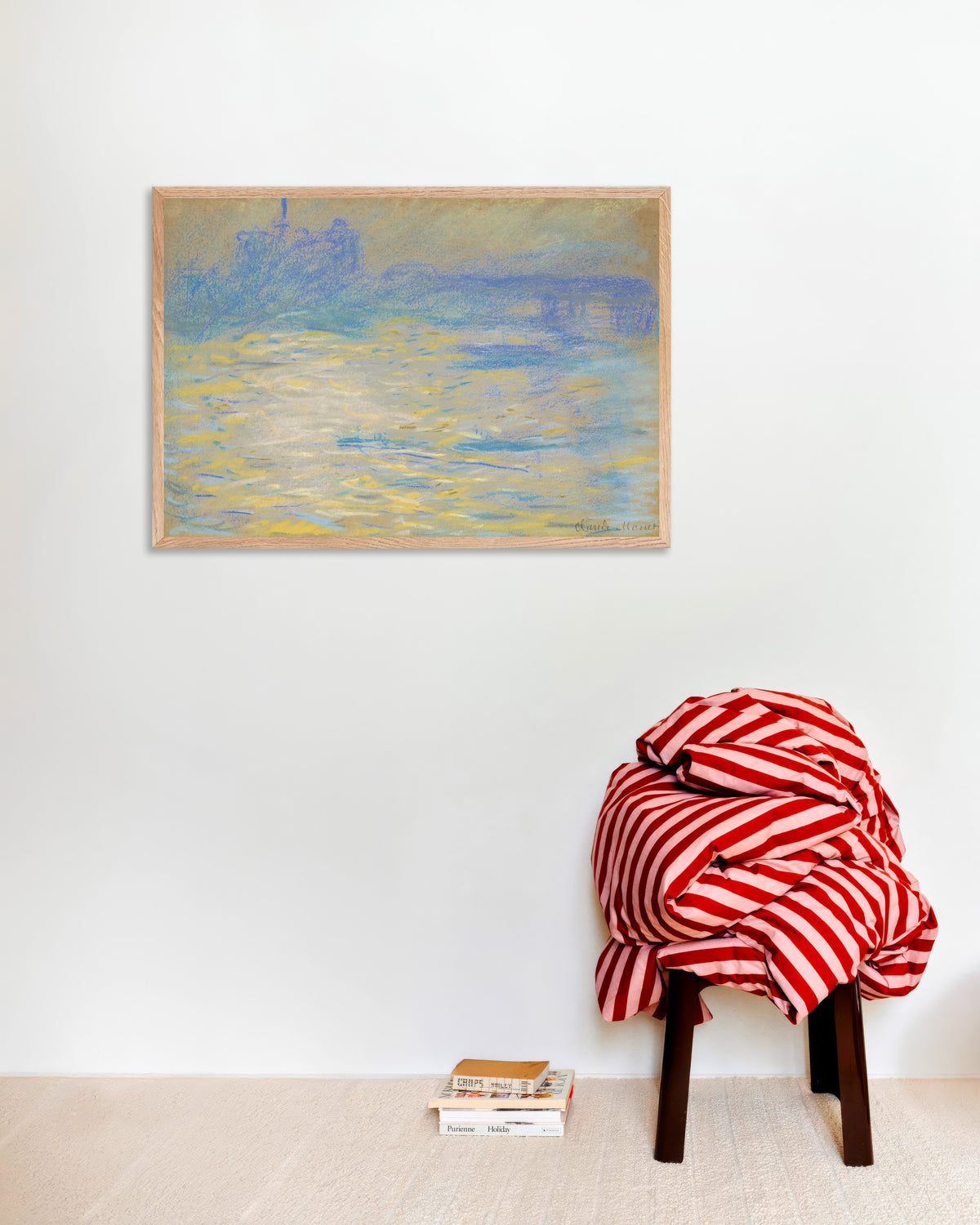 Poster Themsen (1901) av Claude Monet med ram i naturträ