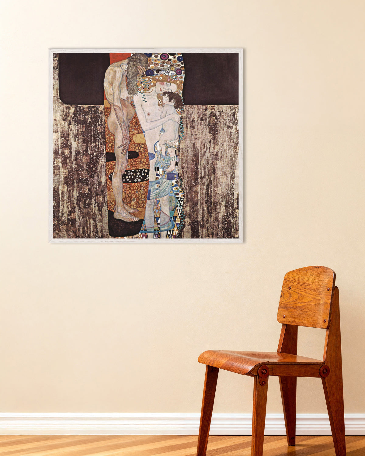 Poster Kvinnans tre åldrar (1905) av Gustav Klimt med vit träram