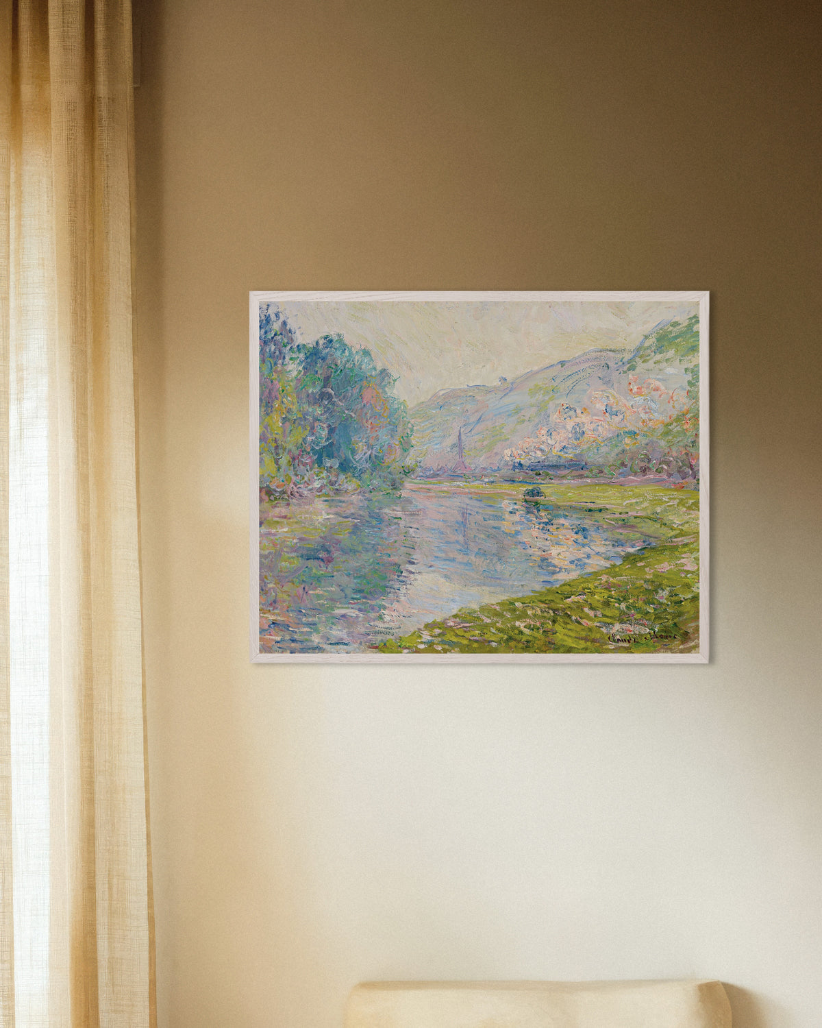 Poster Tåget vid Jeufosse (1884) av Claude Monet med vit träram
