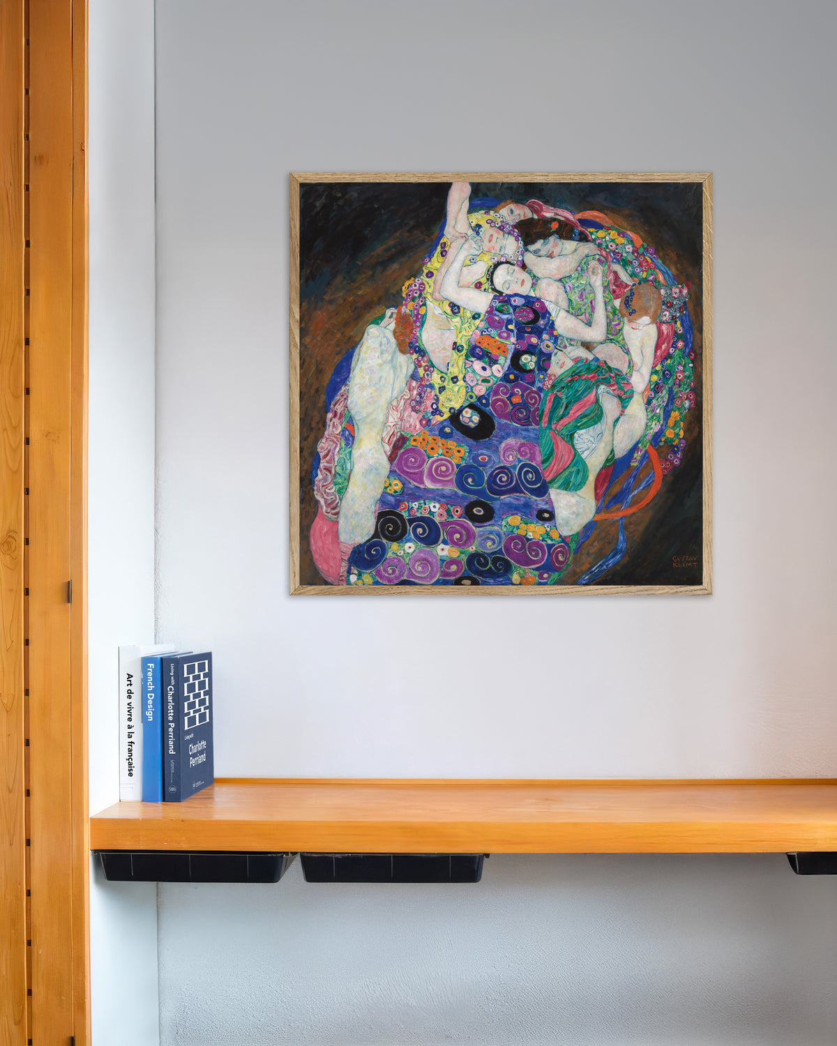 Poster Jungfrun (1913) av Gustav Klimt med ram i naturträ