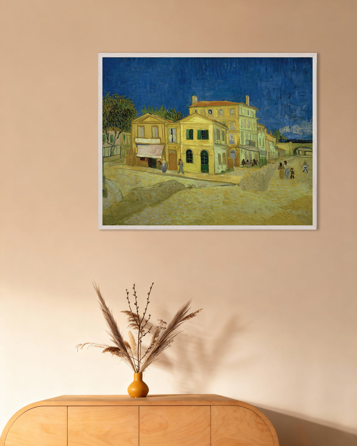 Poster av Det gula huset, Gatan (1888) av Vincent van Gogh, med vit träram