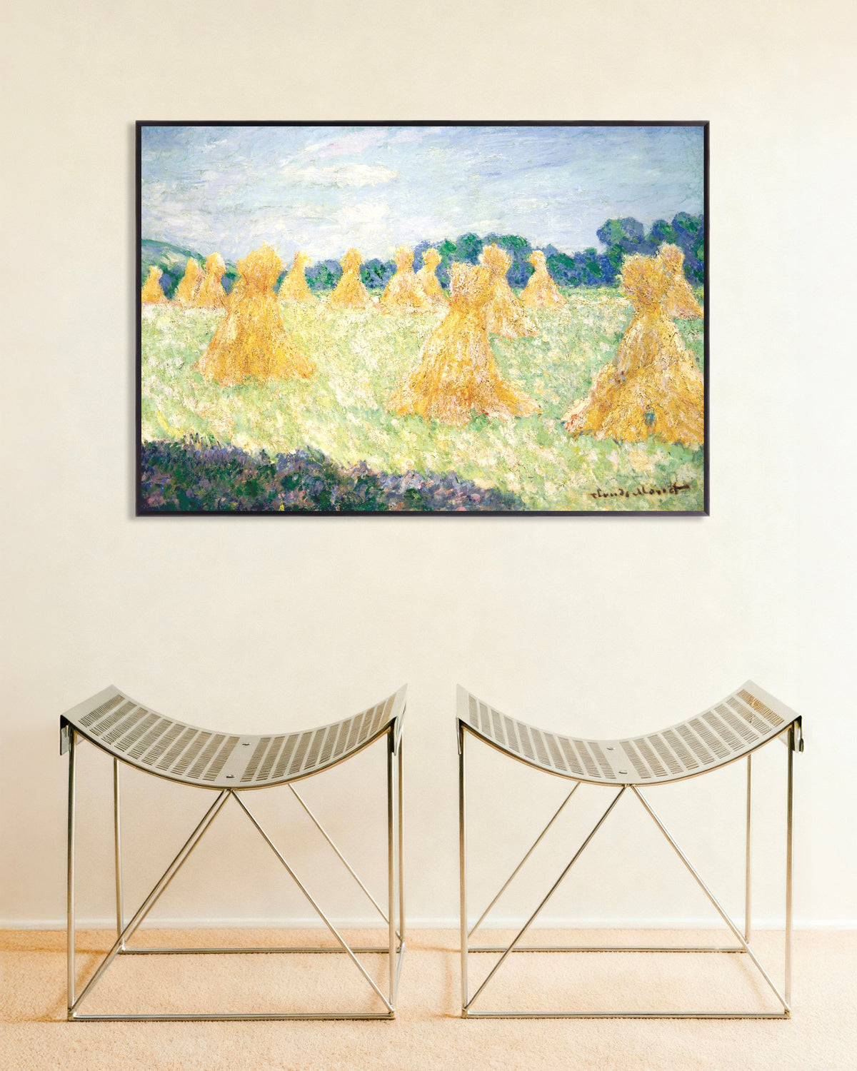 Poster Flickorna i Giverny, solljus (1894) av Claude Monet med metallram