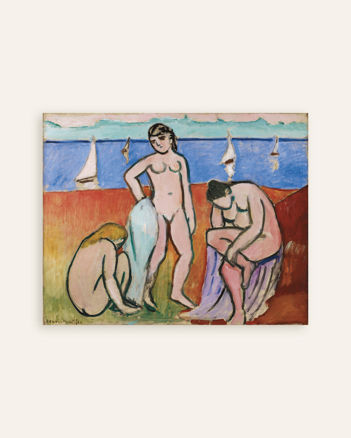 Poster av Tre badande (1907) av Henri Matisse, miniatyr
