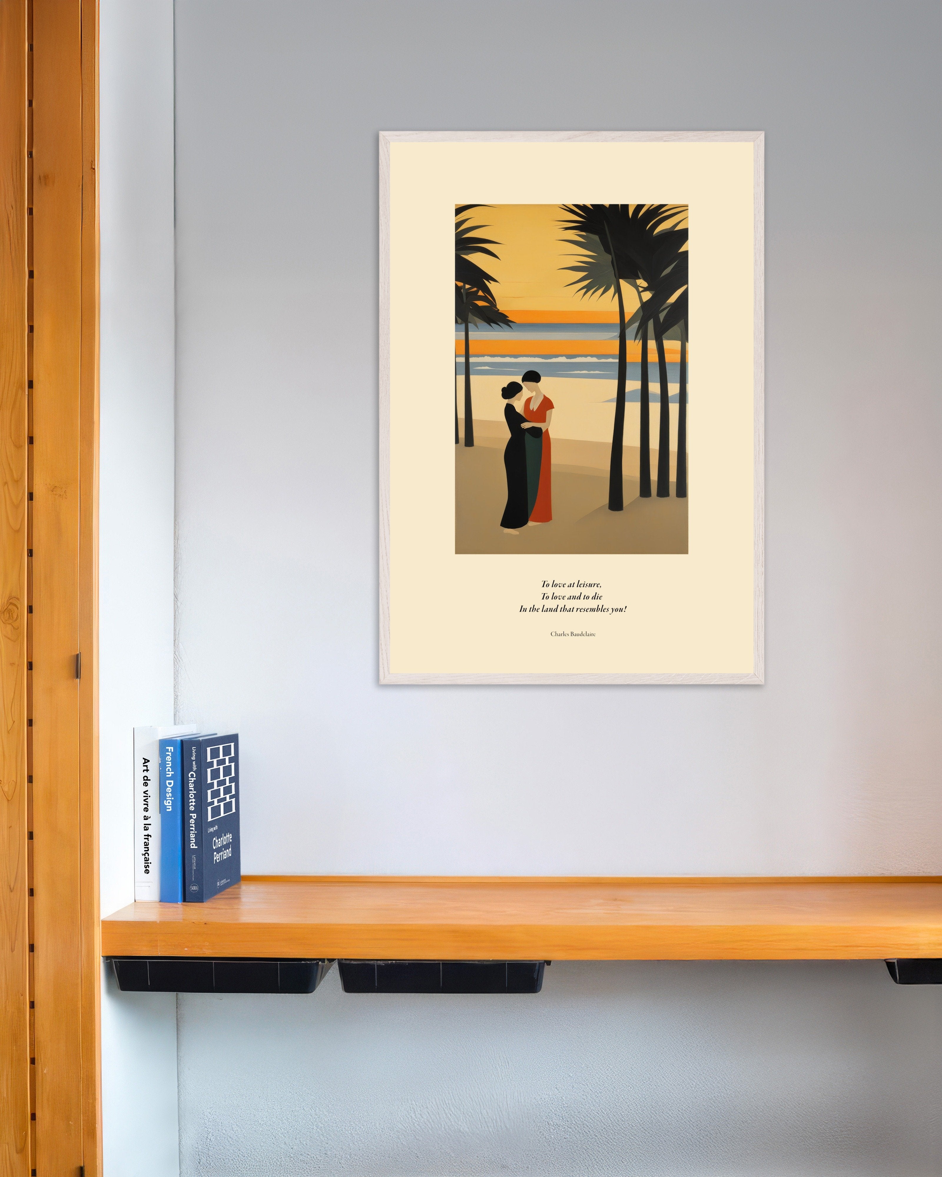 Poster of To love at leisure, Baudelaire, with white wooden frame