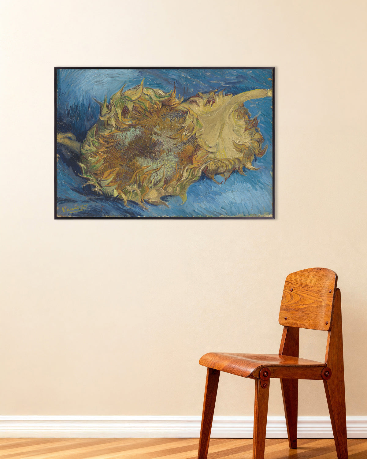 Poster med Två avskurna solrosor (1887) av Vincent van Gogh, med metallram
