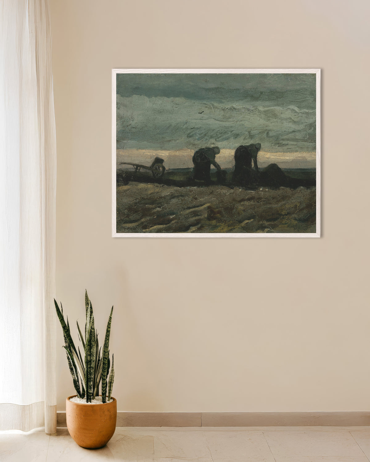 Poster med Två kvinnor på heden (1883) av Vincent van Gogh, med vit träram