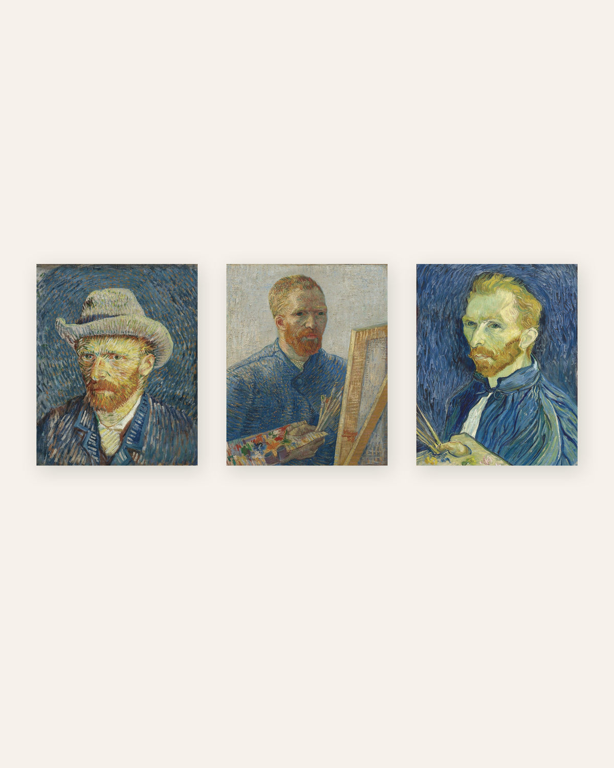 Van Gogh-posters med självporträtt, set med 3: från Paris till Saint-Rémy, utan ram