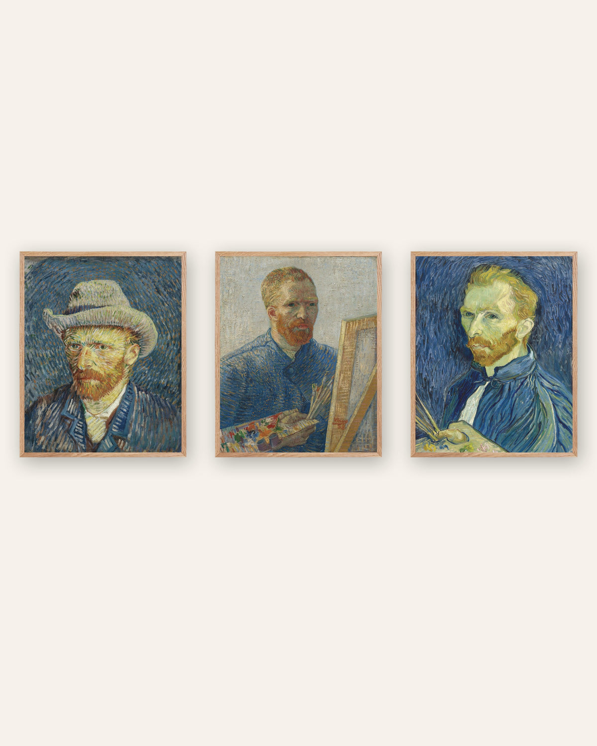 Van Gogh-posters med självporträtt, set med 3: från Paris till Saint-Rémy, i ramar av naturek