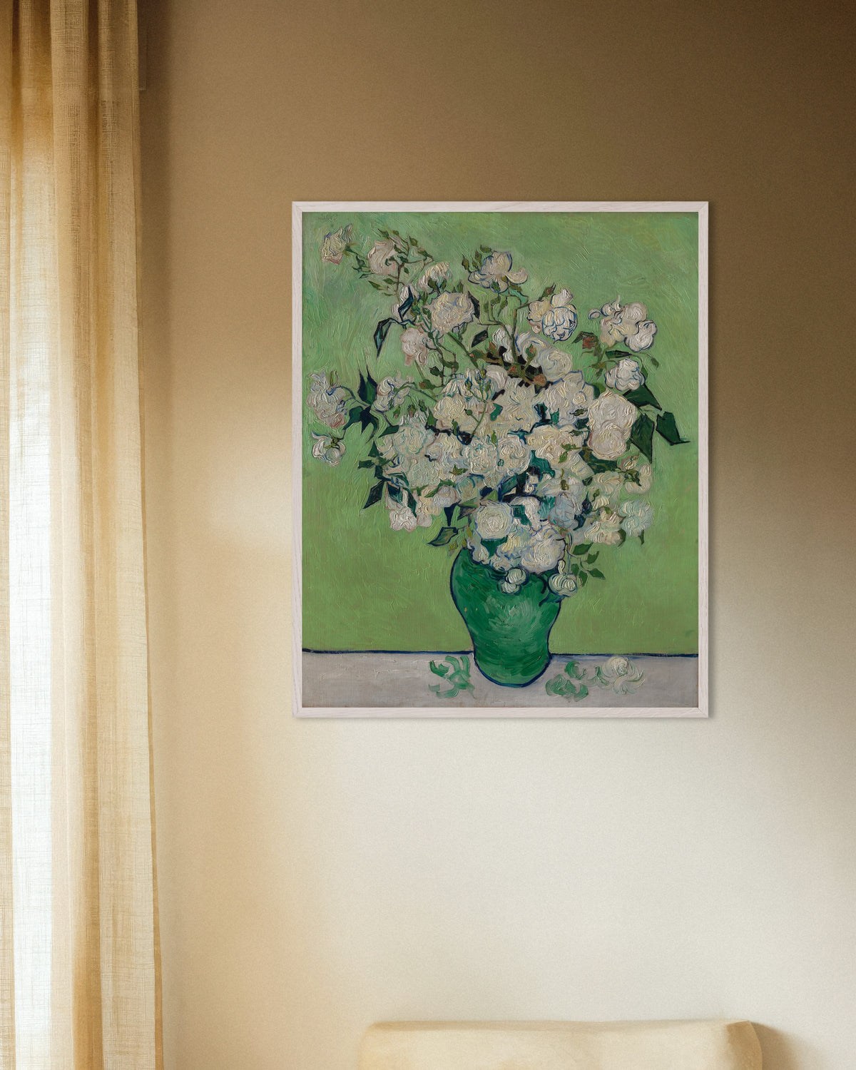 Poster med Rosvas (1890) av Vincent van Gogh, med vit träram