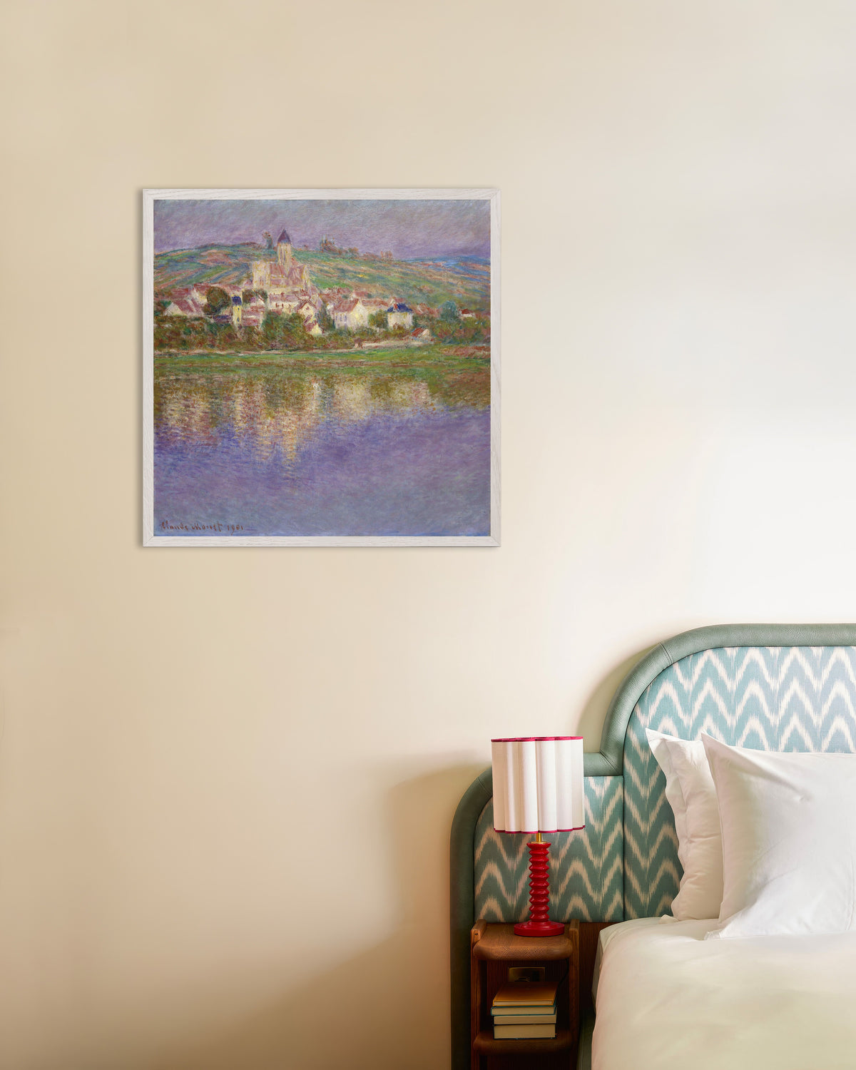 Poster Vétheuil (1901) av Claude Monet med vit träram