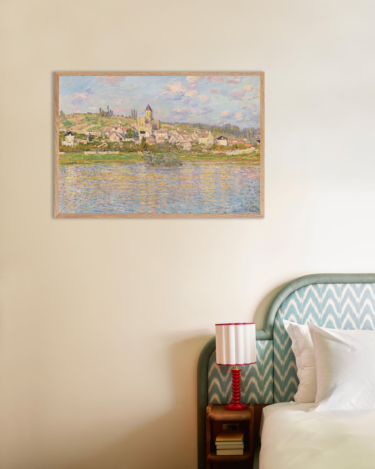 Poster Vétheuil av Claude Monet med ram i naturträ