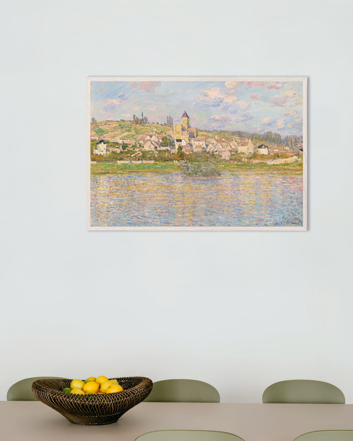 Poster Vétheuil av Claude Monet med vit träram