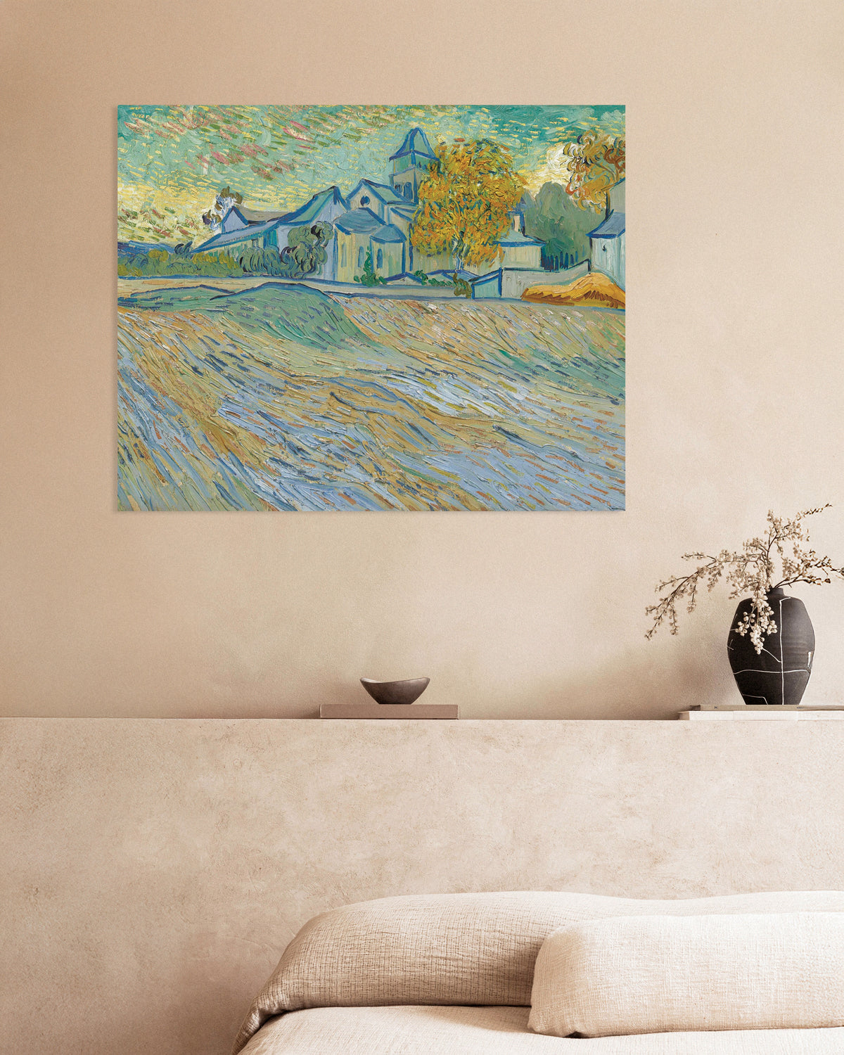 Poster med Vy över asylen och kapellet i Saint-Rémy (1889) av Vincent van Gogh