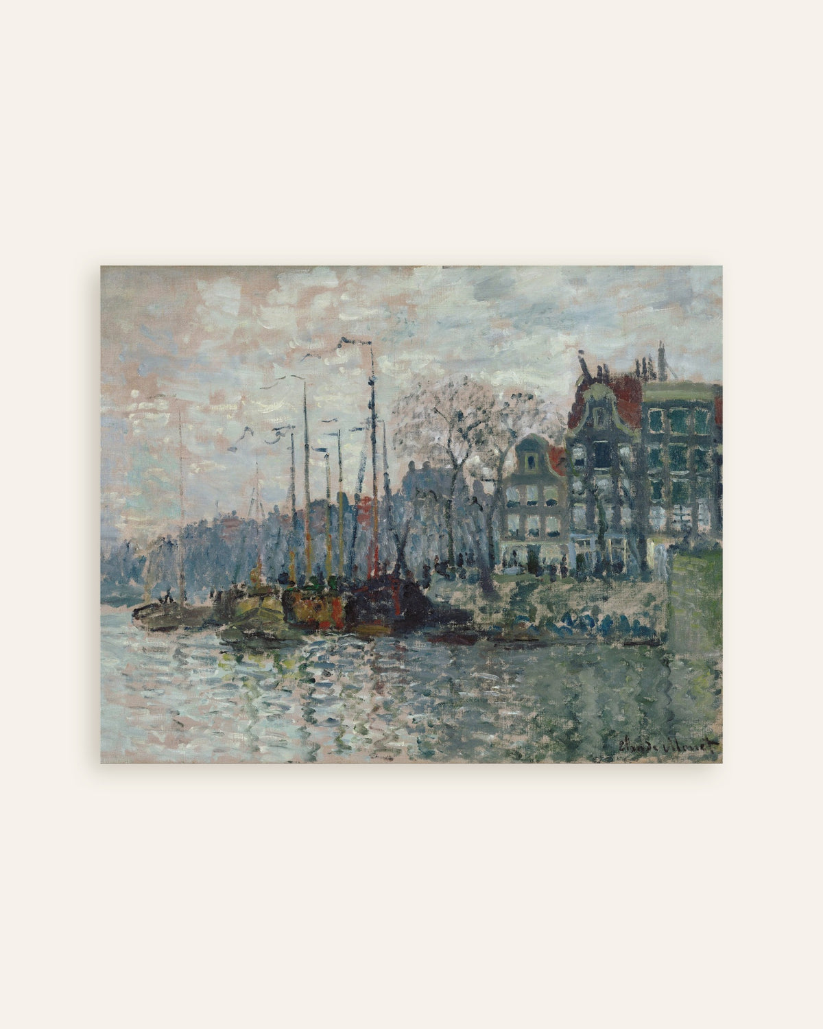 Poster Utsikt över Prins Hendrikkade och Kromme Waal i Amsterdam (1874) av Claude Monet, miniatyr
