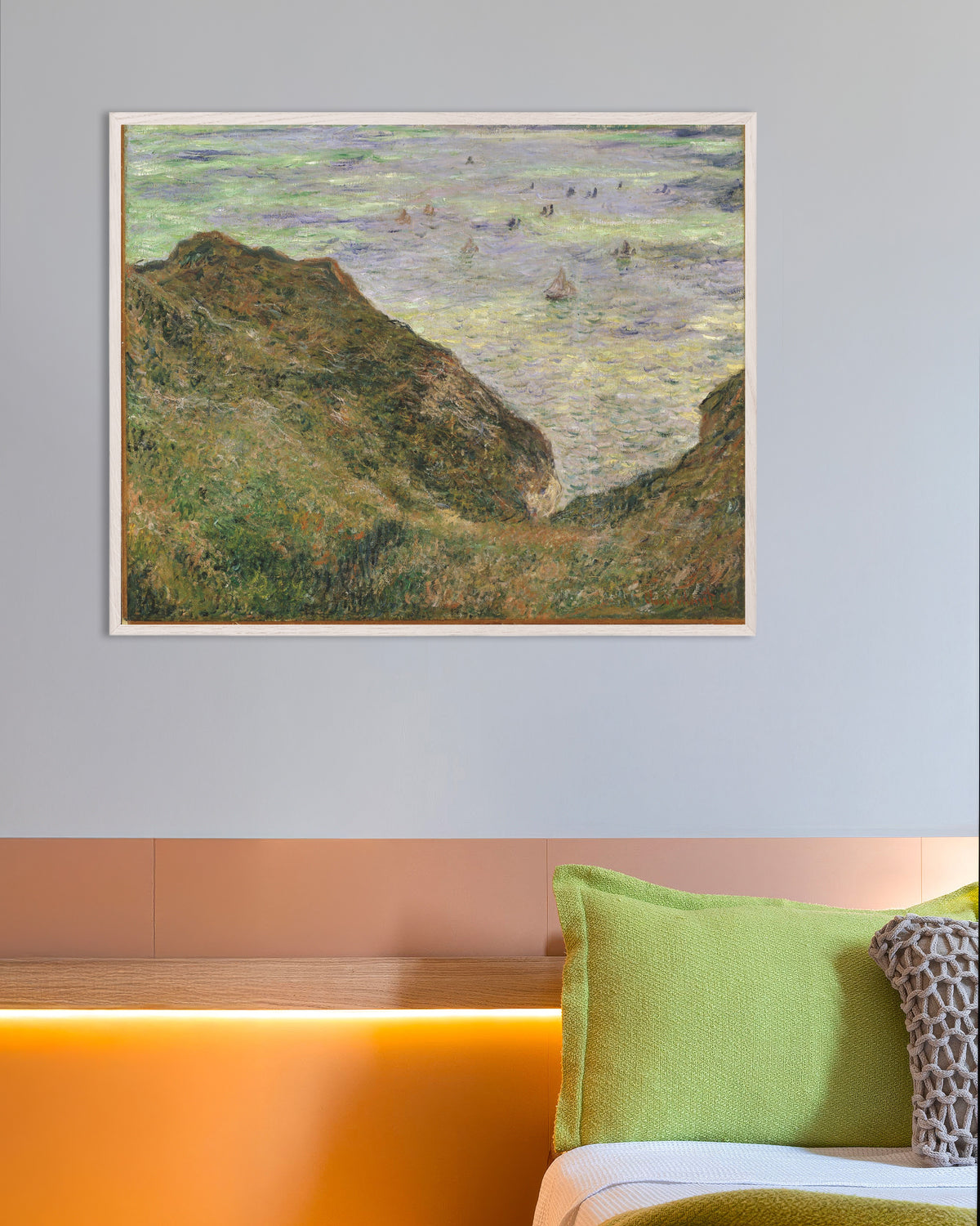 Poster Utsikt över havet (1882) av Claude Monet med vit träram