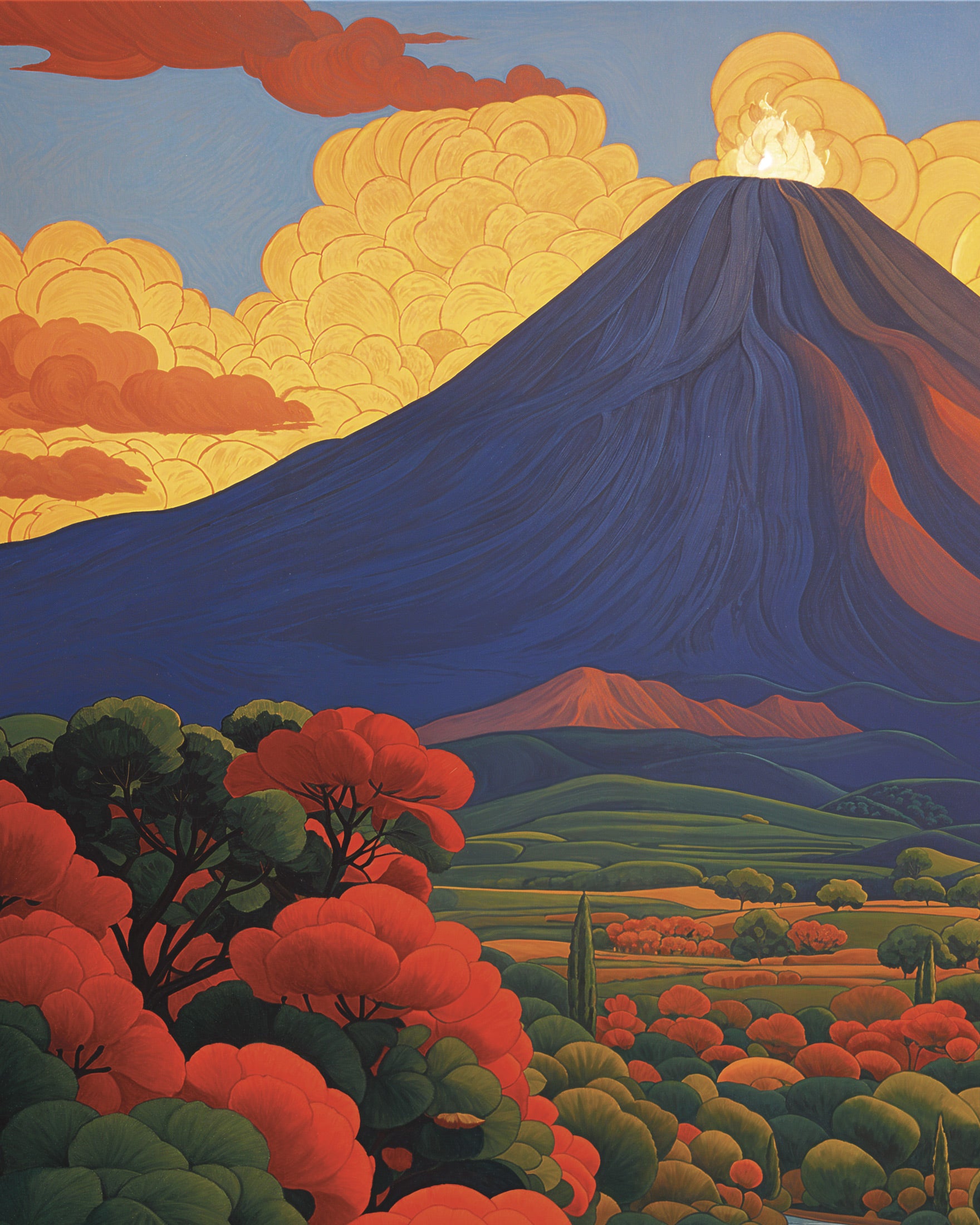 Volcanoposter, mystisk symbolistisk komposition