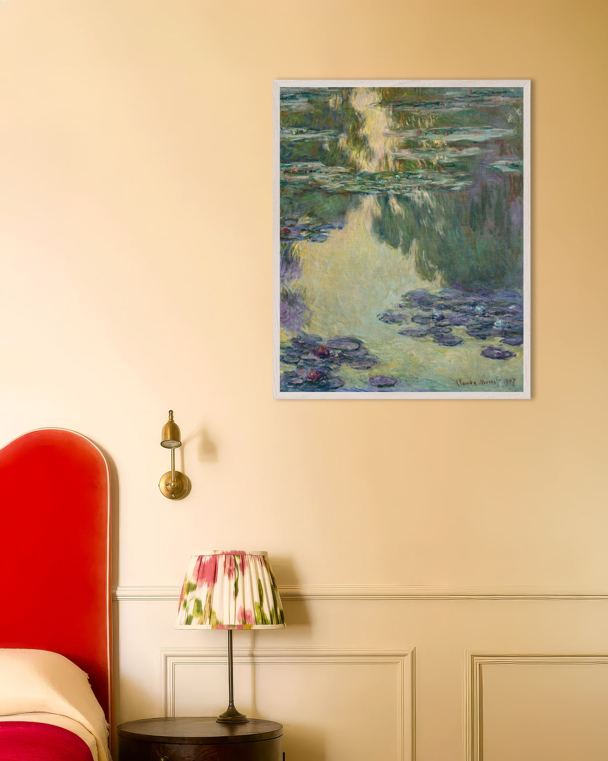 Poster Näckrosor (1907) av Claude Monet med vit träram