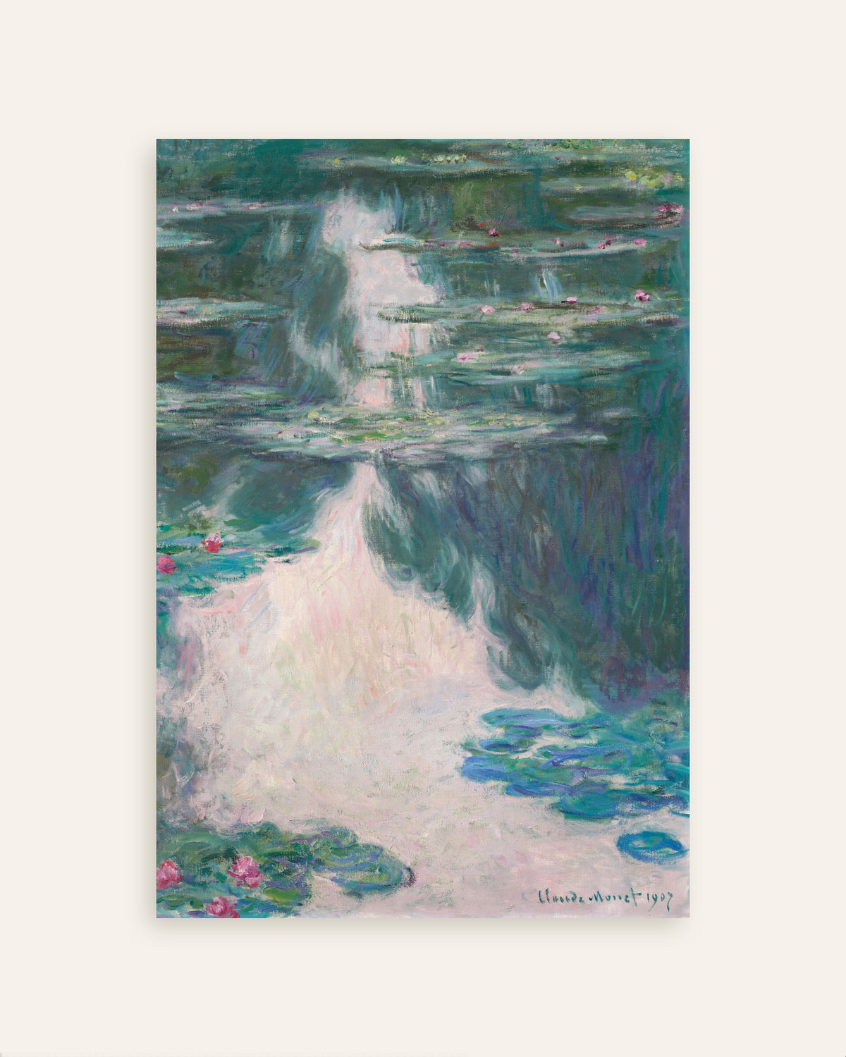 Poster Näckrosor, grått väder (1907) av Claude Monet, miniatyr