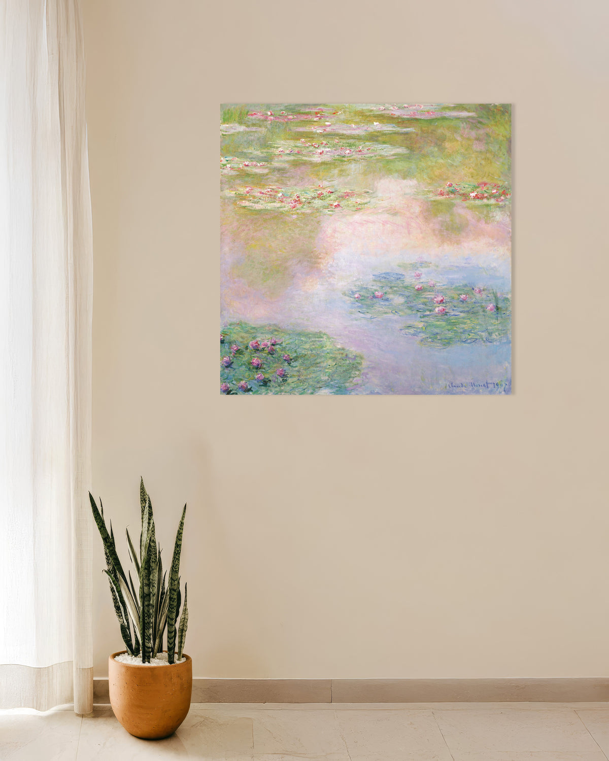 Poster Näckrosor, rosa speglingar (1907) av Claude Monet