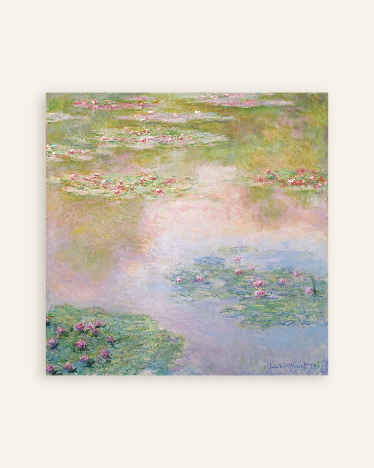 Poster Näckrosor, rosa speglingar (1907) av Claude Monet, miniatyr