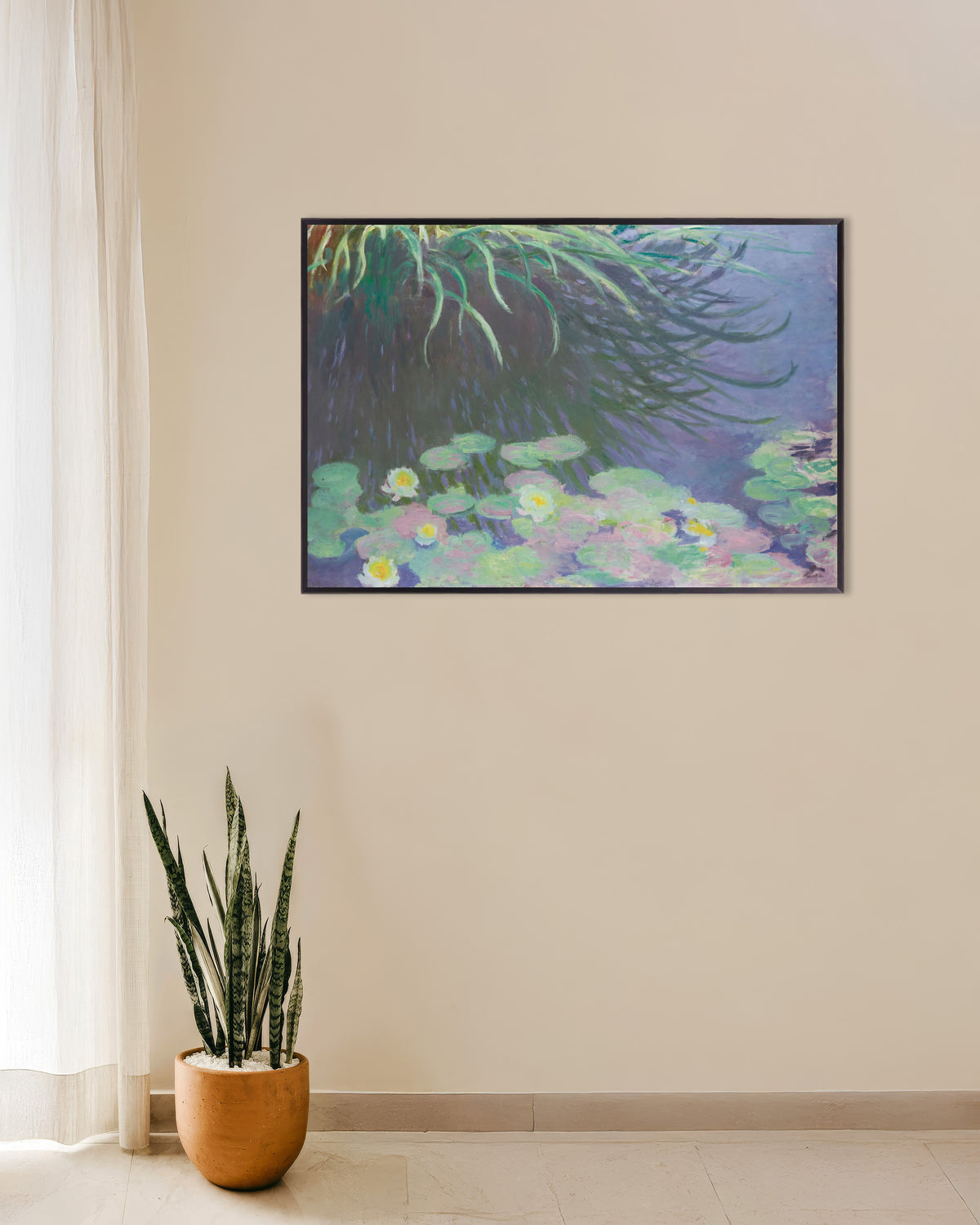 Poster Näckrosor med speglingar av högt gräs (1914–1917) av Claude Monet med metallram