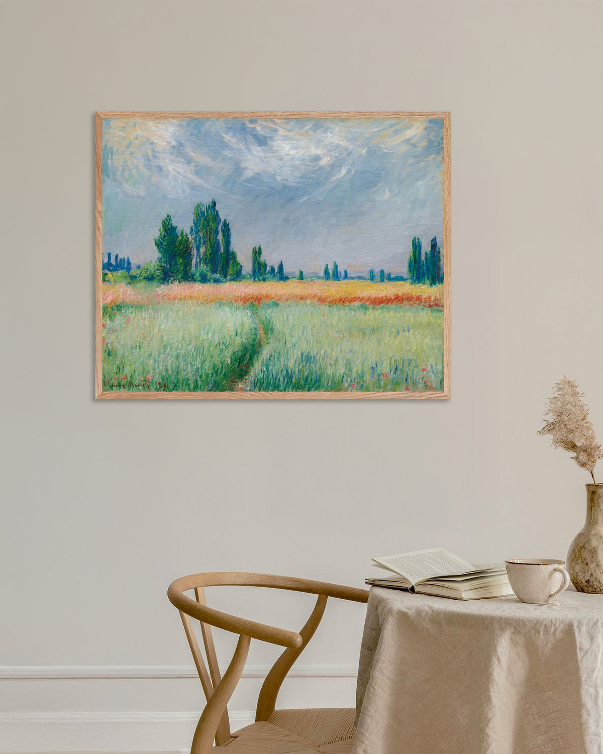 Poster Vetefält (1881) av Claude Monet med ram i naturträ