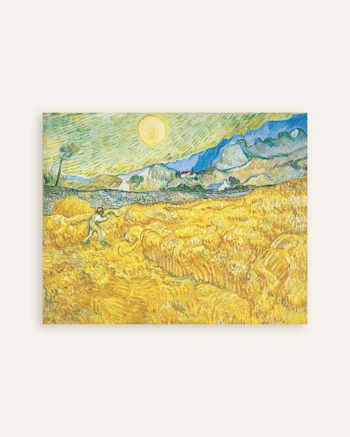 Poster av Vetefält bakom Saint-Paul-sjukhuset med en skördeman (1889) av Vincent van Gogh, miniatyrbild