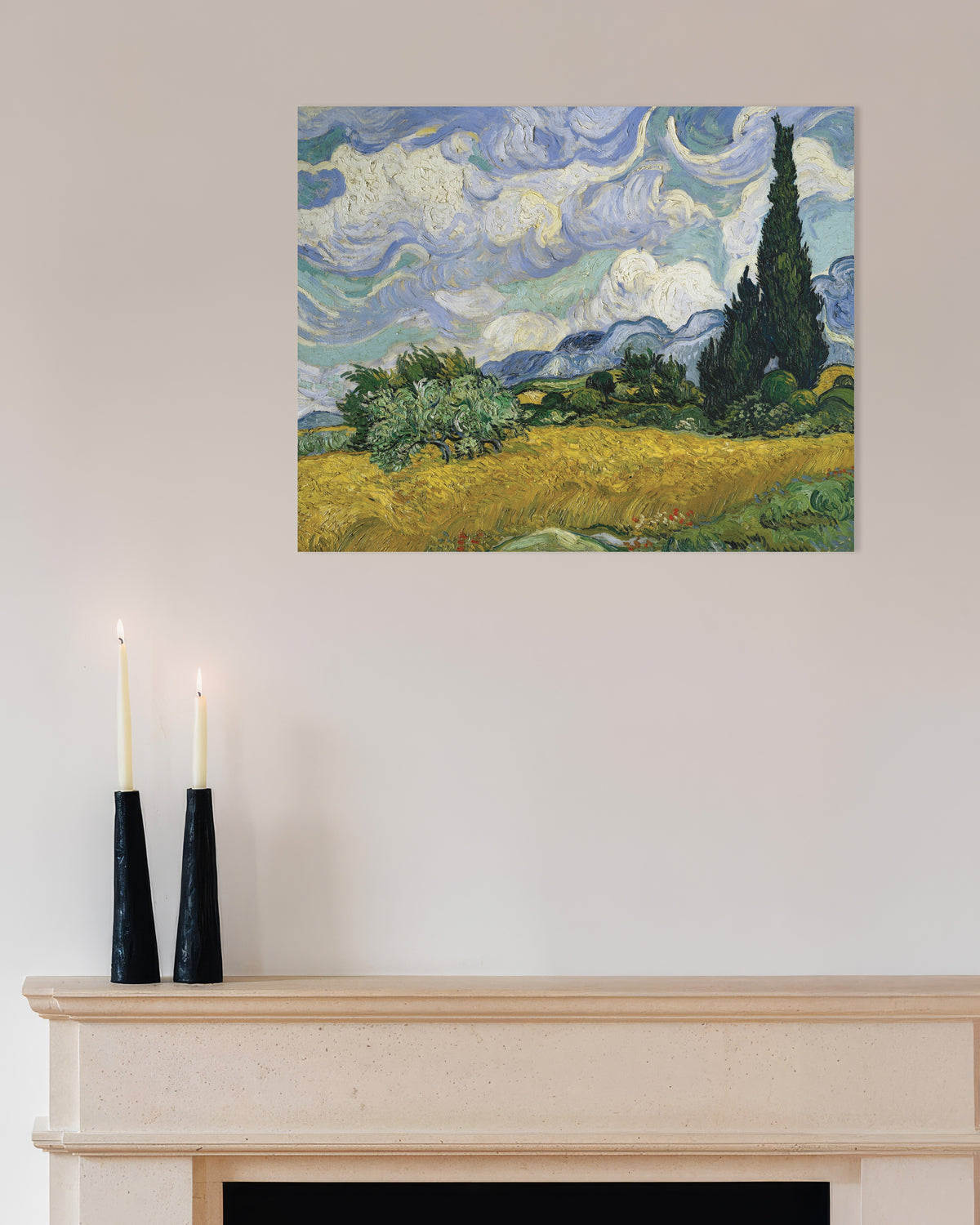 Poster av Vetefält med cypresser (1889) av Vincent van Gogh