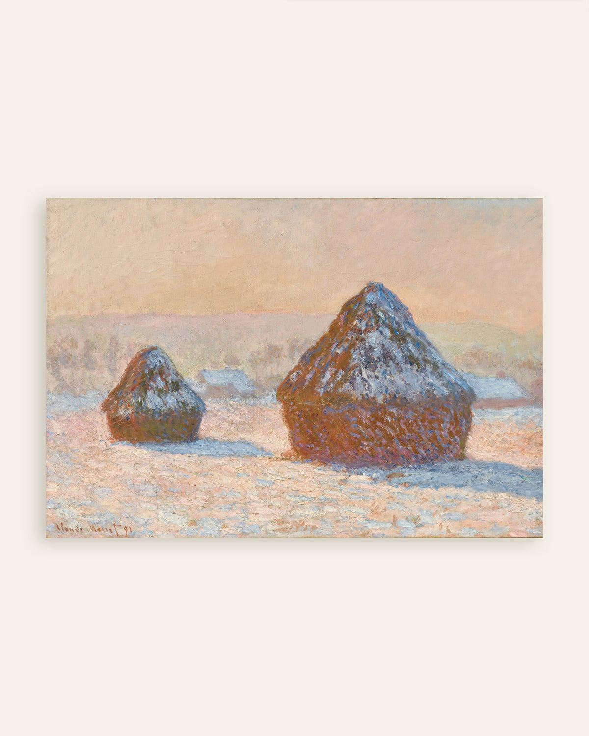 Poster Sädesstackar, snöeffekt, morgon (1891) av Claude Monet, miniatyr