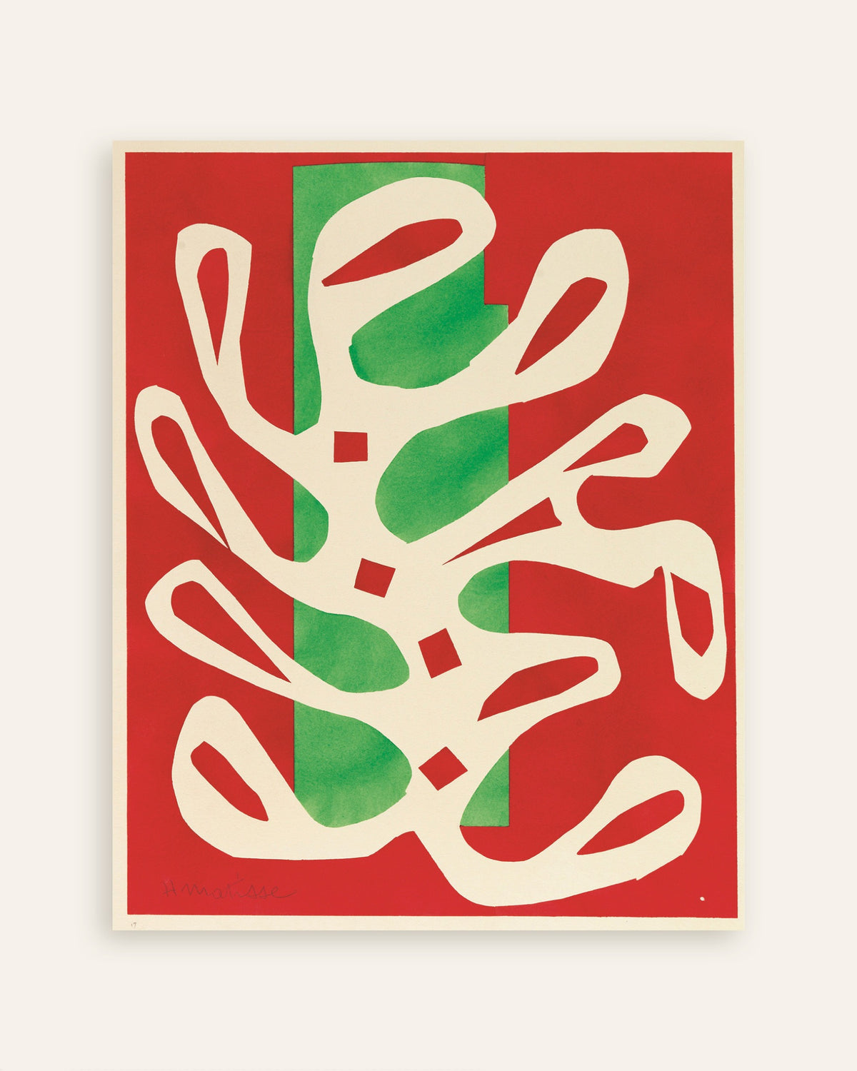 Poster med Vit alg på röd och grön bakgrund (1947) av Henri Matisse, miniatyr