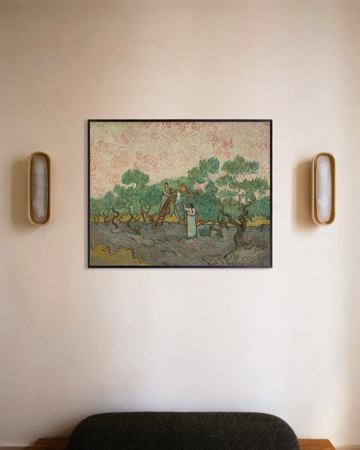 Poster med Kvinnor som plockar oliver (1889) av Vincent van Gogh, med metallram
