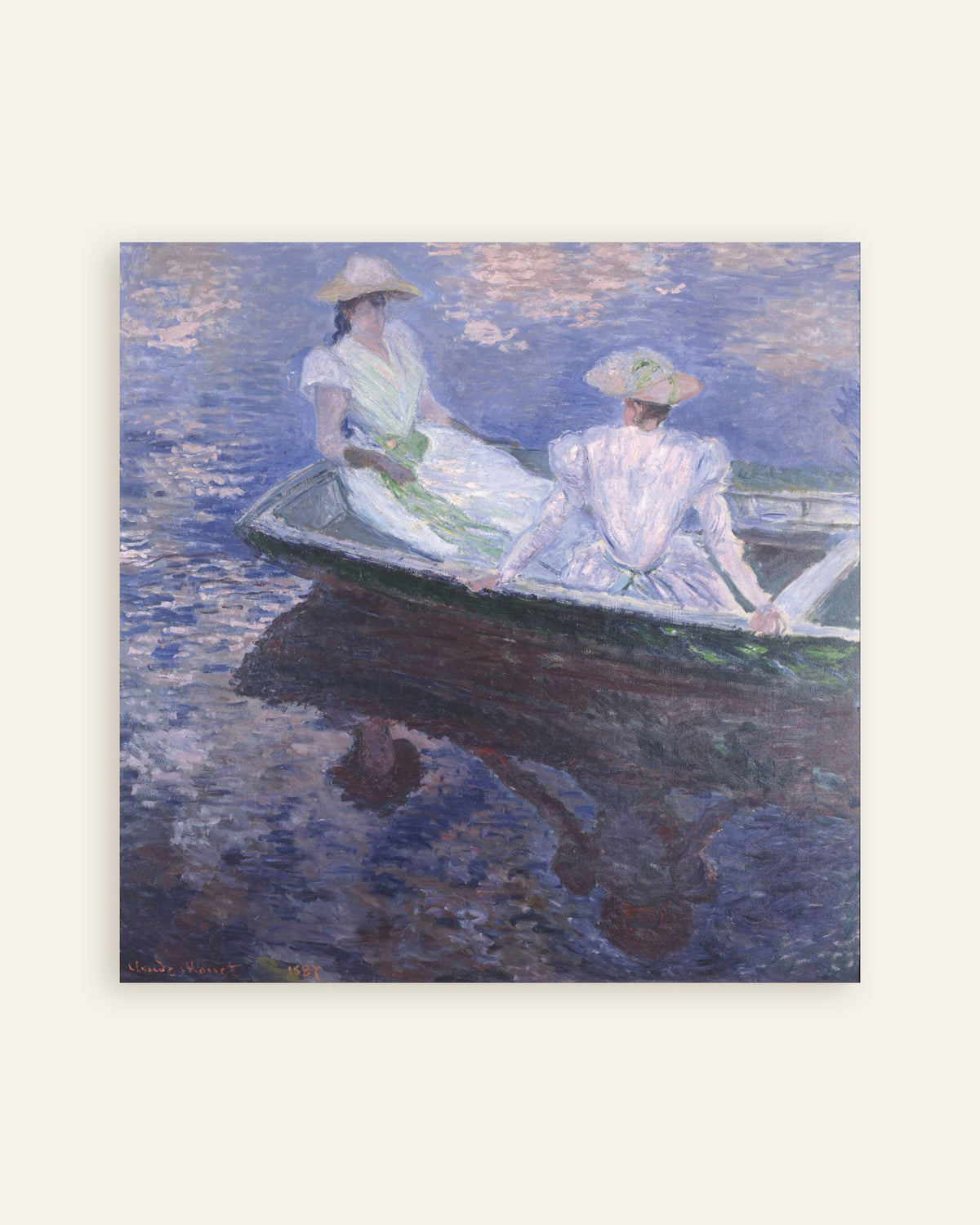 Poster Unga flickor i en båt (1887) av Claude Monet, miniatyr