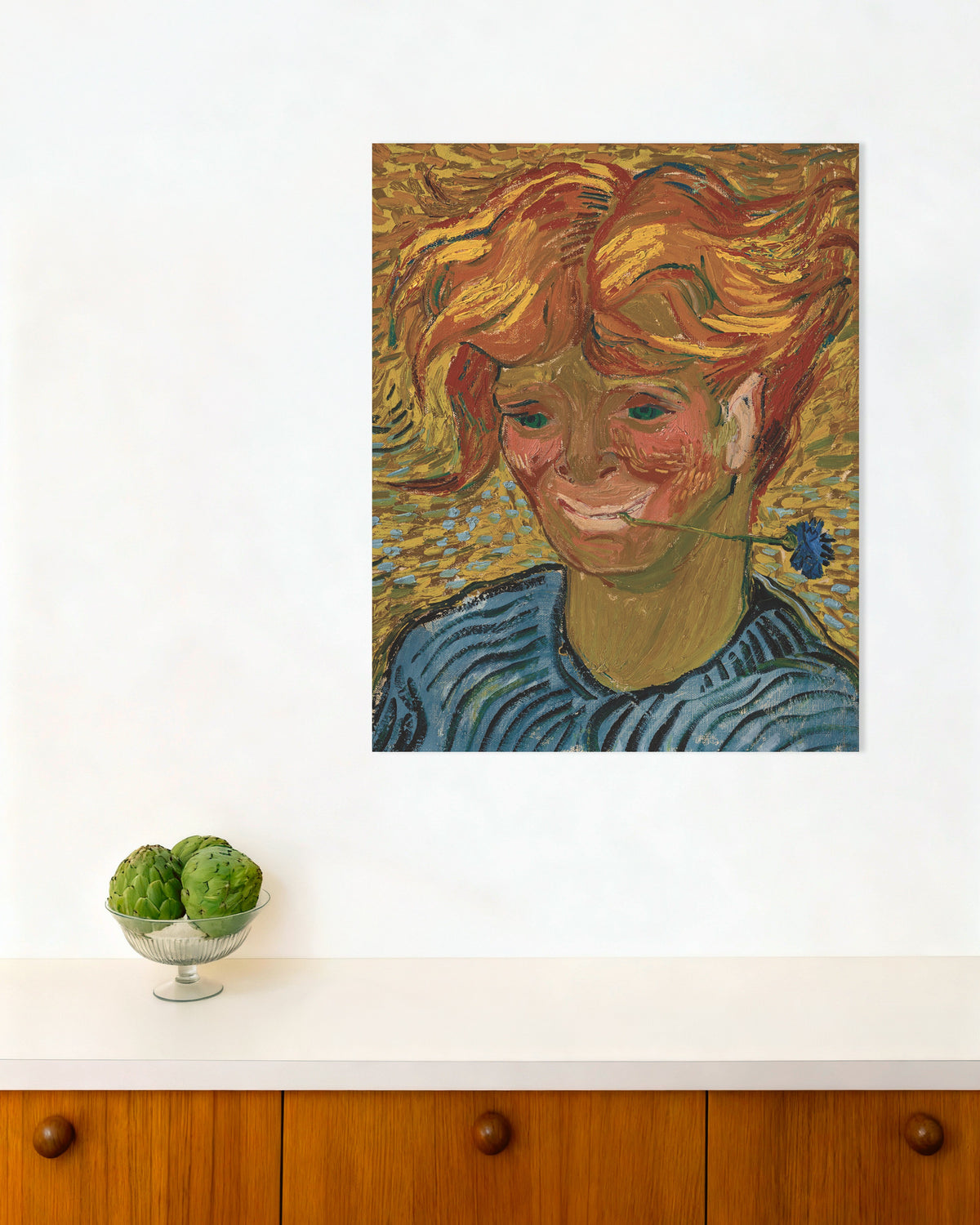 Poster med Ung man med en blåklint (1890) av Vincent van Gogh